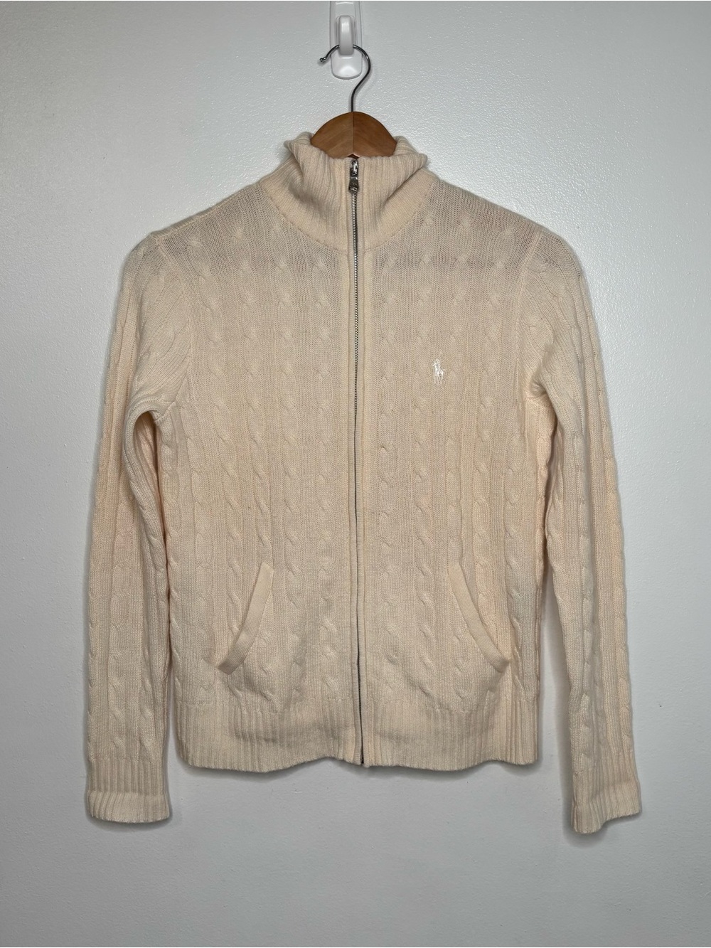 Ralph Lauren Golf 100% Cashmere Cream Full Zip Sweater Jacket